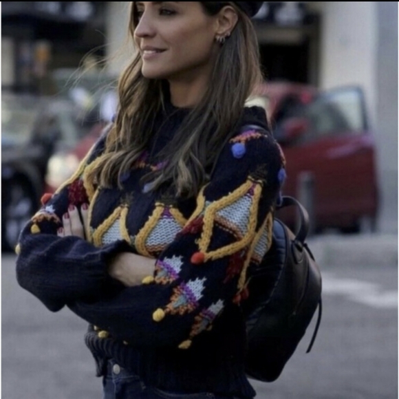 ZARA Knit Pom Pom Sweater Medium - Picture 12 of 13